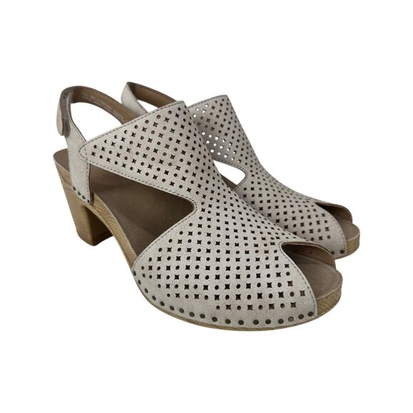 Dansko Teagan Womens Beige Perforated Leather Heeled Sandals SZ 40 EU/ 9.5-10 US - Picture 9 of 16